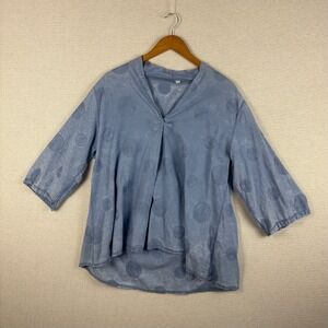 KAKTUS Tunic Womens XL Blue Cotton Made in Italy Lagenlook Artsy Peasant Boho